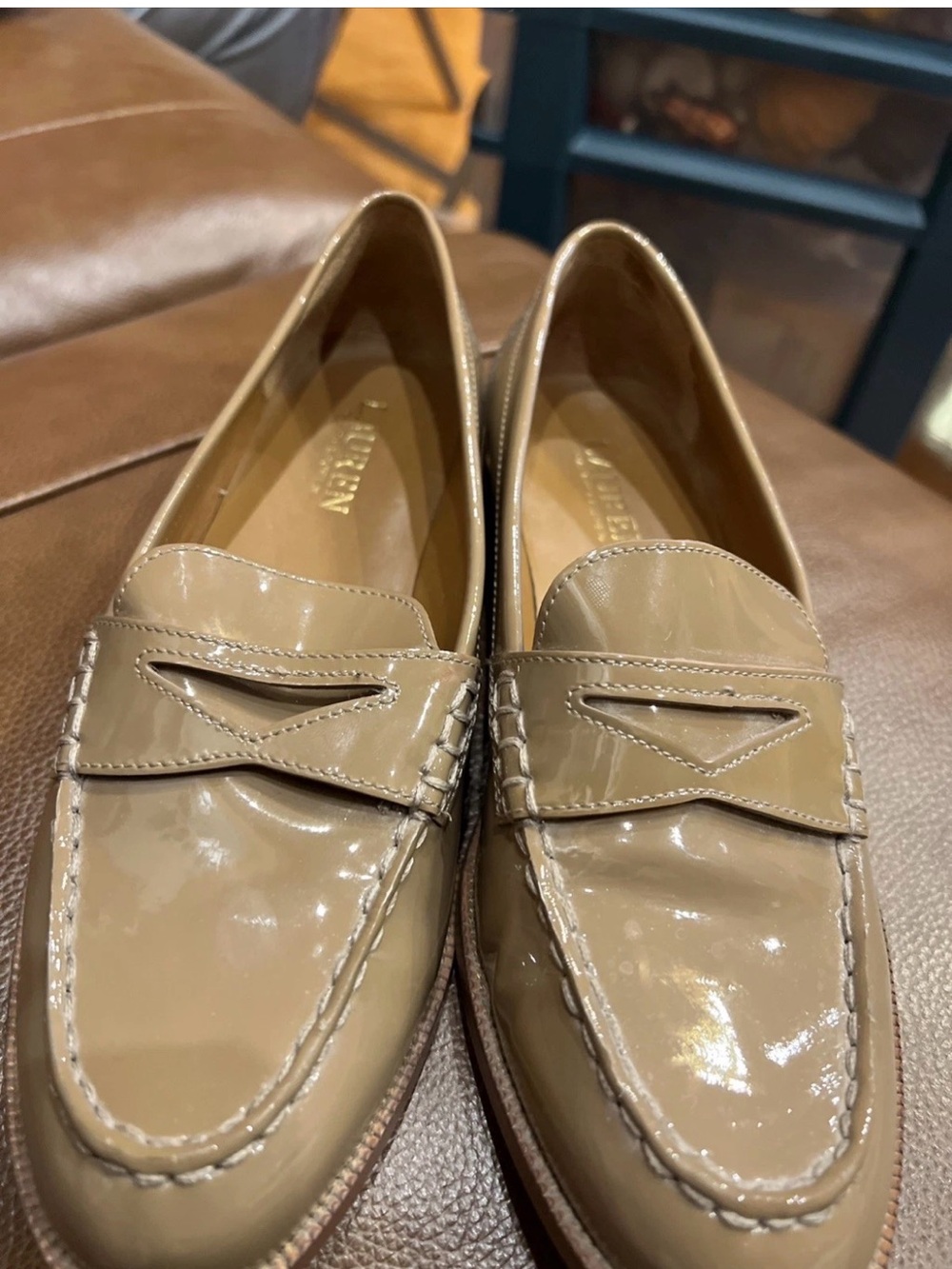 Ralph Lauren Barrett Patent Leather Loafer - Walnut Brown/ BeigeWomen’s Slip-On